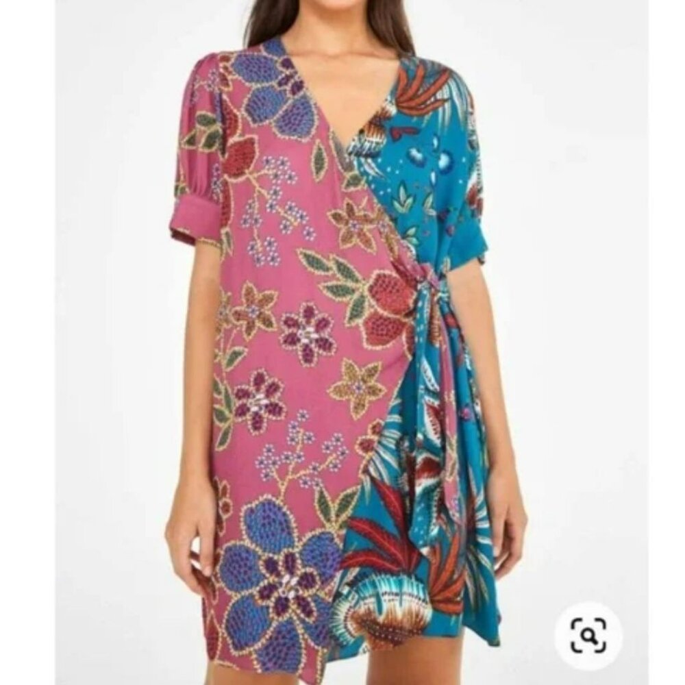 NWT FARM Rio Floral Wrap Mini Dress - Pink and Blue